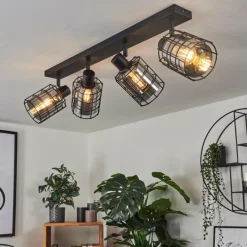 Suspension Verre Fumé-hofstein Plafonnier Lungernsee Noir, 4 lumières