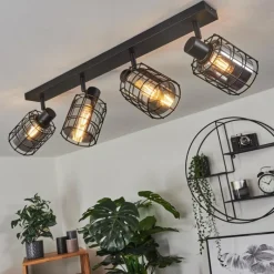 Suspension Verre Fumé-hofstein Plafonnier Lungernsee Noir, 4 lumières