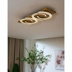 Lampes En Bois-Luminaires Lutec Plafonnier Lutec Rifia LED Écru, Noir, 2 lumières