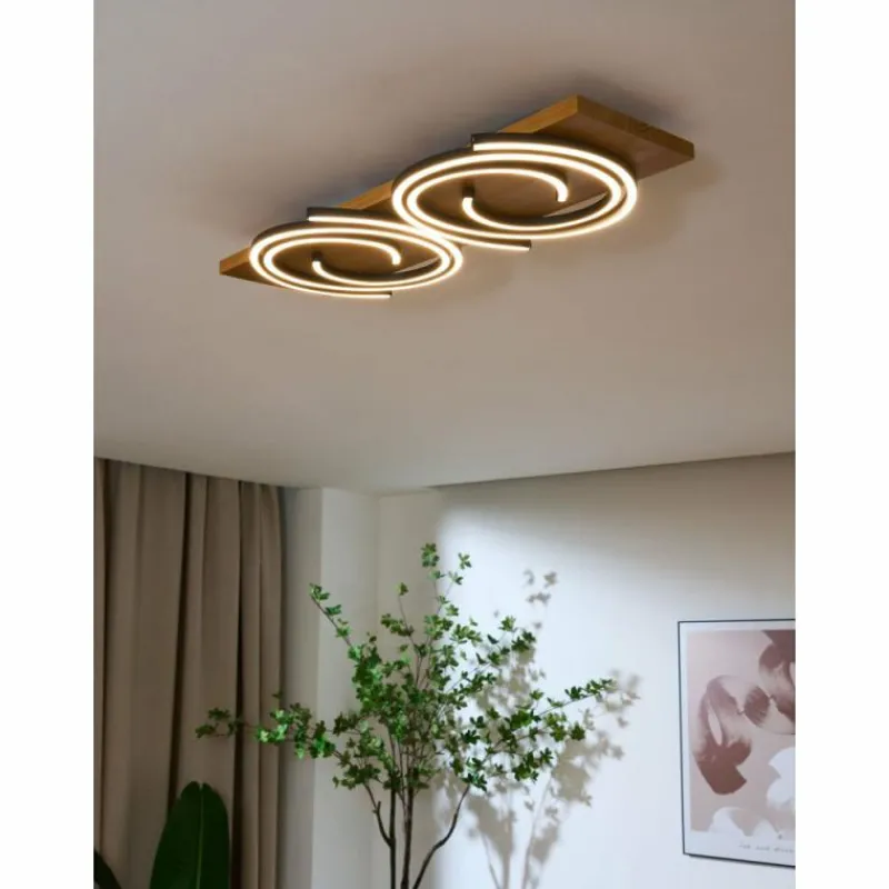 Lampes En Bois-Luminaires Lutec Plafonnier Lutec Rifia LED Écru, Noir, 2 lumières