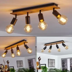 Lampes Vintages & Rétros-hofstein Plafonnier Maidford Bois foncé, Noir, 4 lumières