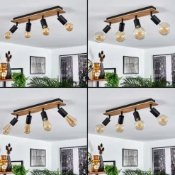 Lampes Vintages & Rétros-hofstein Plafonnier Maidford Bois foncé, Noir, 4 lumières