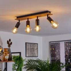 Lampes Vintages & Rétros-hofstein Plafonnier Maidford Bois foncé, Noir, 4 lumières