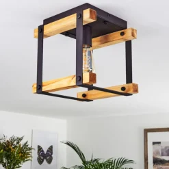 Lampes Industrielles-hofstein Plafonnier Maladera Bois clair, Rouille, Noir, 1 lumière