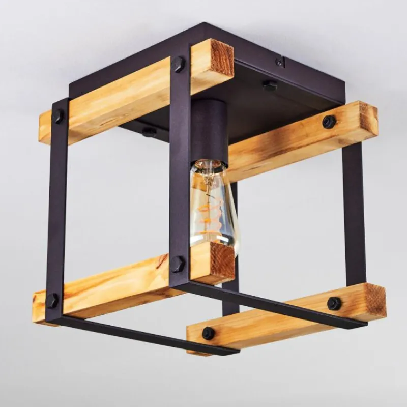 Lampes Industrielles-hofstein Plafonnier Maladera Bois clair, Rouille, Noir, 1 lumière