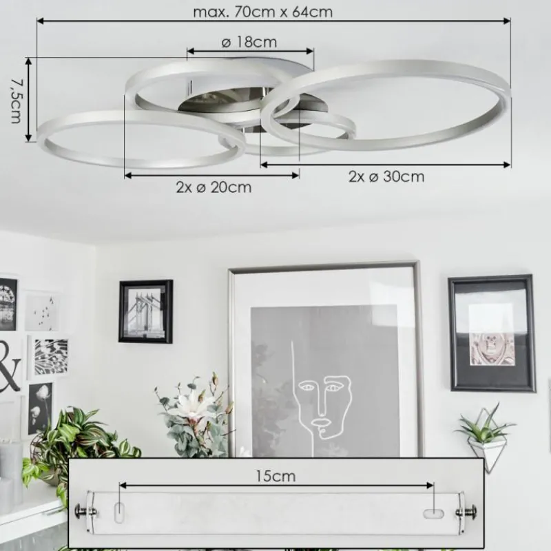 Luminaires Globo Lighting Plafonnier Malanje LED Nickel mat, 4 lumières* Éclairage Led