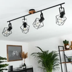 Lampes Industrielles-hofstein Plafonnier Maracambo Bois foncé, Noir, 4 lumières