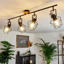 Lampes Industrielles-hofstein Plafonnier Maracambo Bois foncé, Noir, 4 lumières