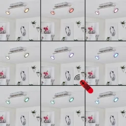 hofstein Plafonnier Marsen LED Chrome, Nickel mat, 2 lumières, Télécommandes, Changeur de couleurs