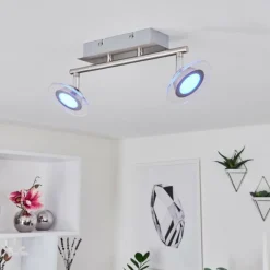 hofstein Plafonnier Marsen LED Chrome, Nickel mat, 2 lumières, Télécommandes, Changeur de couleurs