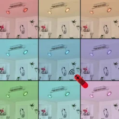 hofstein Plafonnier Marsen LED Nickel mat, 2 lumières, Télécommandes, Changeur de couleurs