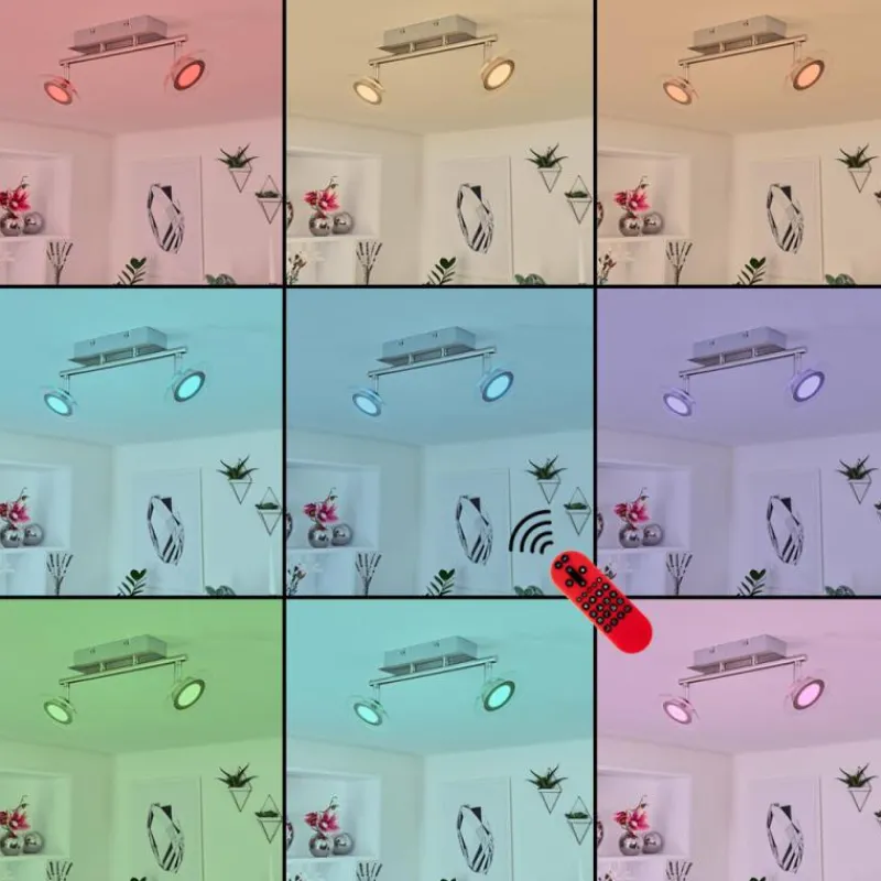 hofstein Plafonnier Marsen LED Nickel mat, 2 lumières, Télécommandes, Changeur de couleurs