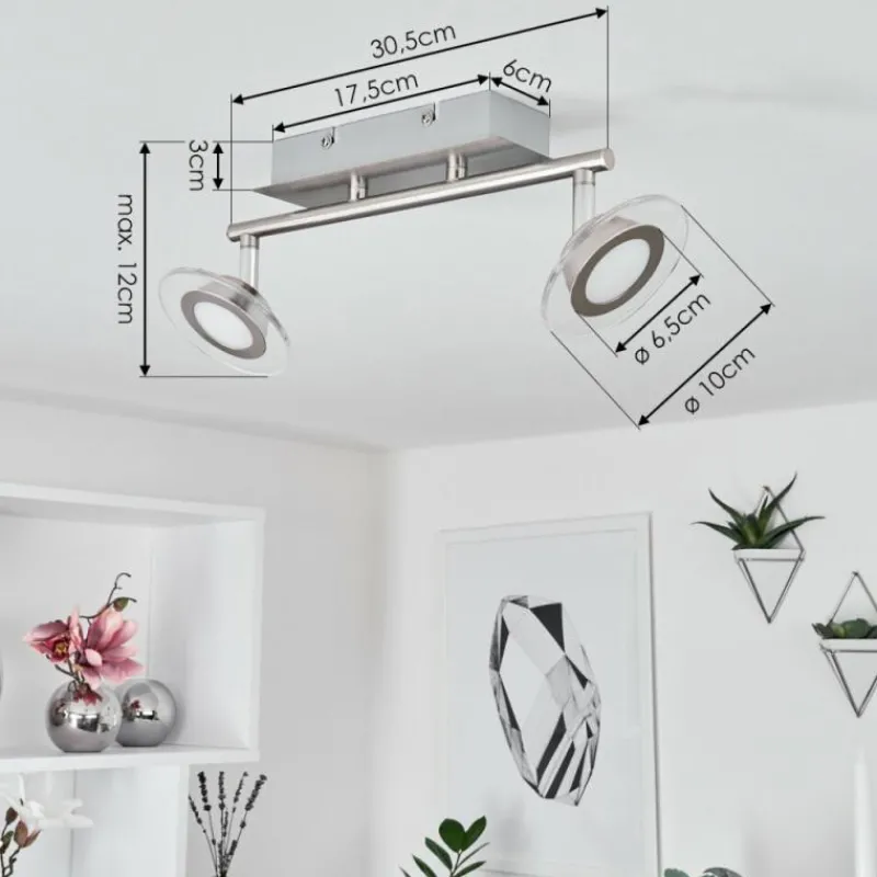 hofstein Plafonnier Marsen LED Nickel mat, 2 lumières, Télécommandes, Changeur de couleurs