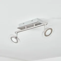 hofstein Plafonnier Marsen LED Nickel mat, 2 lumières, Télécommandes, Changeur de couleurs