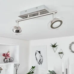 hofstein Plafonnier Marsen LED Nickel mat, 2 lumières, Télécommandes, Changeur de couleurs