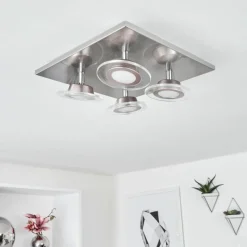 hofstein Plafonnier Marsen LED Nickel mat, 4 lumières, Télécommandes, Changeur de couleurs* Éclairage Led