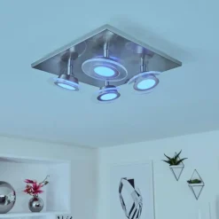 hofstein Plafonnier Marsen LED Nickel mat, 4 lumières, Télécommandes, Changeur de couleurs* Éclairage Led