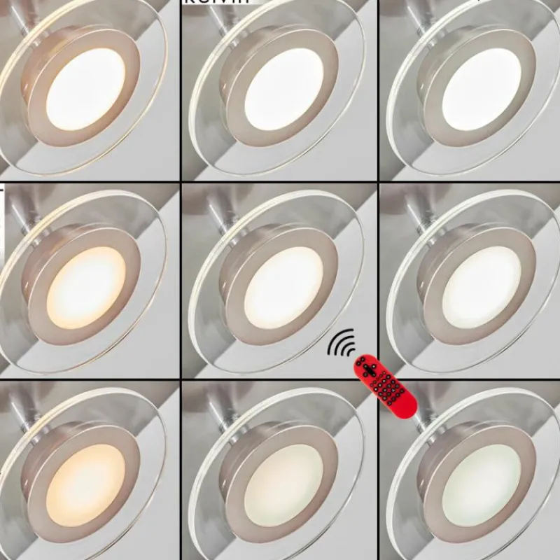 hofstein Plafonnier Marsen LED Nickel mat, 4 lumières, Télécommandes, Changeur de couleurs