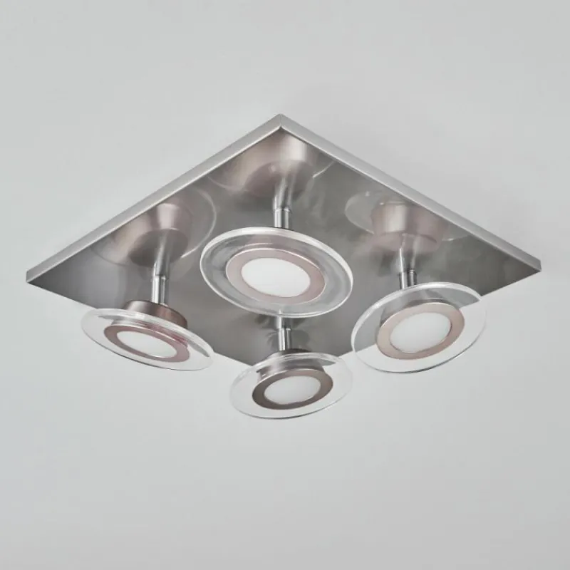 hofstein Plafonnier Marsen LED Nickel mat, 4 lumières, Télécommandes, Changeur de couleurs