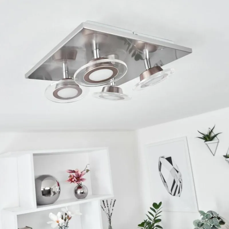 hofstein Plafonnier Marsen LED Nickel mat, 4 lumières, Télécommandes, Changeur de couleurs