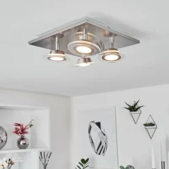 hofstein Plafonnier Marsen LED Nickel mat, 4 lumières, Télécommandes, Changeur de couleurs