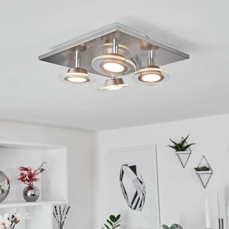 hofstein Plafonnier Marsen LED Nickel mat, 4 lumières, Télécommandes, Changeur de couleurs