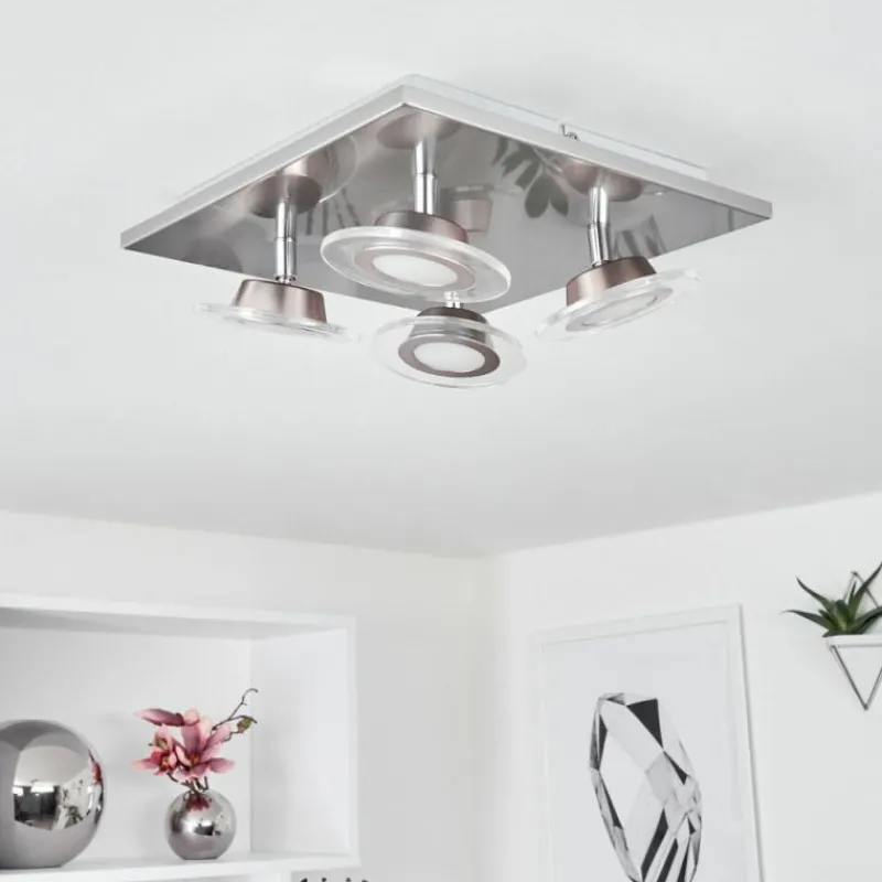 hofstein Plafonnier Marsen LED Nickel mat, 4 lumières, Télécommandes, Changeur de couleurs