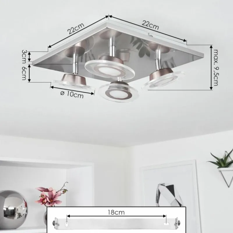 hofstein Plafonnier Marsen LED Nickel mat, 4 lumières, Télécommandes, Changeur de couleurs