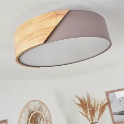 Lampes En Bois-hofstein Plafonnier Mjelstad Brun, Gris, Blanc, 2 lumières
