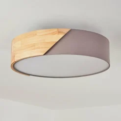 Lampes En Bois-hofstein Plafonnier Mjelstad Brun, Gris, Blanc, 2 lumières