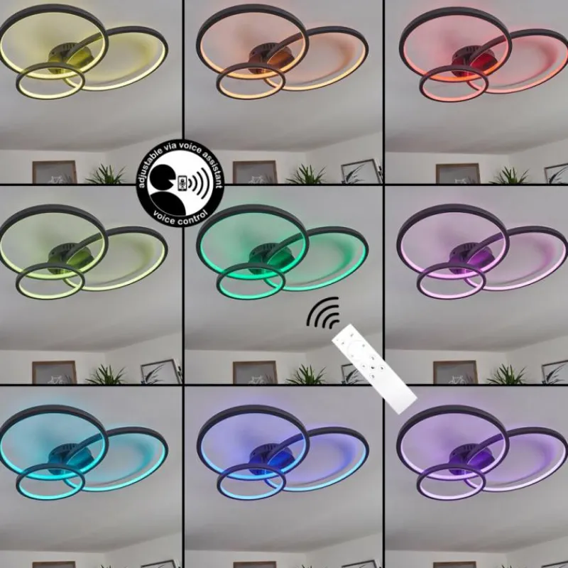 hofstein Plafonnier Moemoto LED Anthracite, 1 lumière, Télécommandes