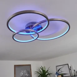 hofstein Plafonnier Moemoto LED Nickel mat, 1 lumière, Télécommandes