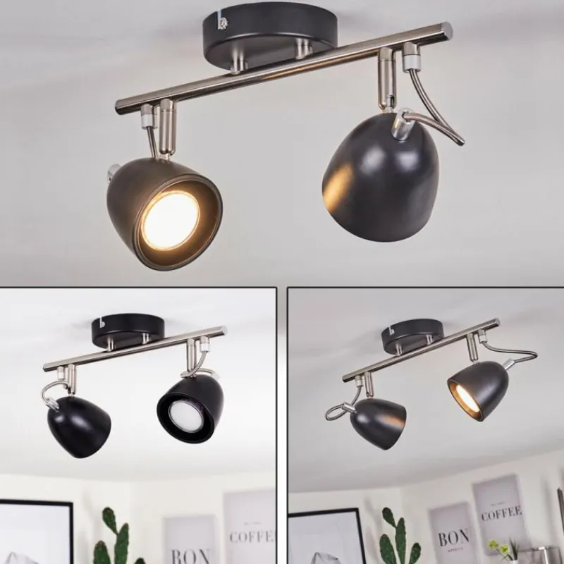 Lampes Industrielles-hofstein Plafonnier Moesdorf Nickel mat, Noir, 2 lumières