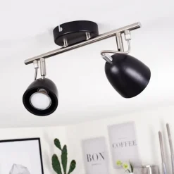 Lampes Industrielles-hofstein Plafonnier Moesdorf Nickel mat, Noir, 2 lumières