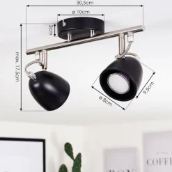 Lampes Industrielles-hofstein Plafonnier Moesdorf Nickel mat, Noir, 2 lumières