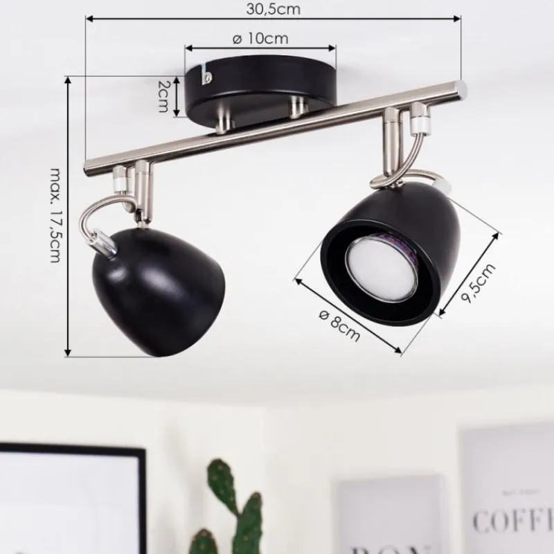 Lampes Industrielles-hofstein Plafonnier Moesdorf Nickel mat, Noir, 2 lumières