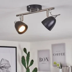 Lampes Industrielles-hofstein Plafonnier Moesdorf Nickel mat, Noir, 2 lumières