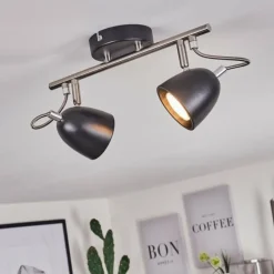 Lampes Industrielles-hofstein Plafonnier Moesdorf Nickel mat, Noir, 2 lumières