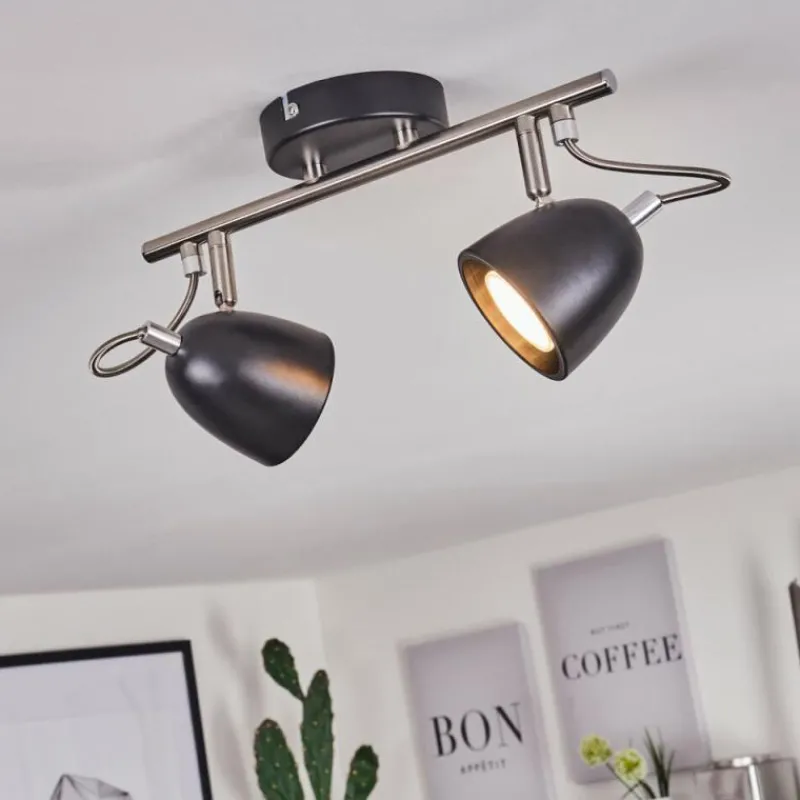 Lampes Industrielles-hofstein Plafonnier Moesdorf Nickel mat, Noir, 2 lumières