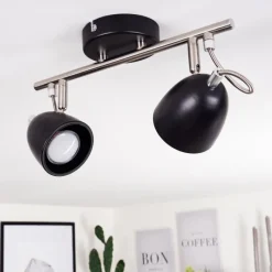 Lampes Industrielles-hofstein Plafonnier Moesdorf Nickel mat, Noir, 2 lumières