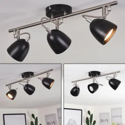 hofstein Plafonnier Moesdorf Nickel mat, Noir, 3 lumières