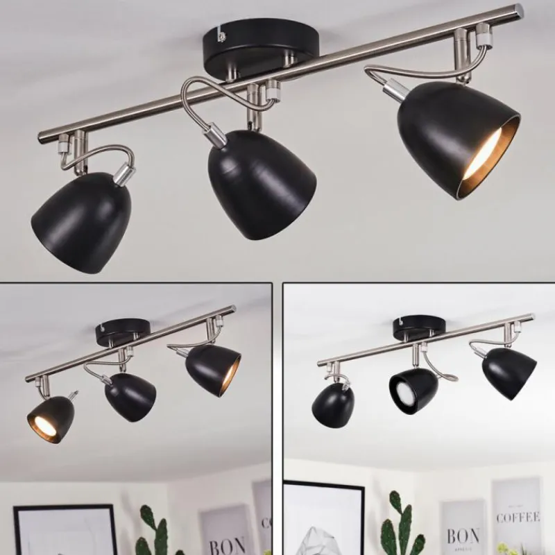 hofstein Plafonnier Moesdorf Nickel mat, Noir, 3 lumières