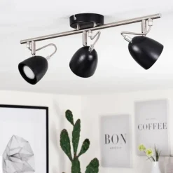 hofstein Plafonnier Moesdorf Nickel mat, Noir, 3 lumières