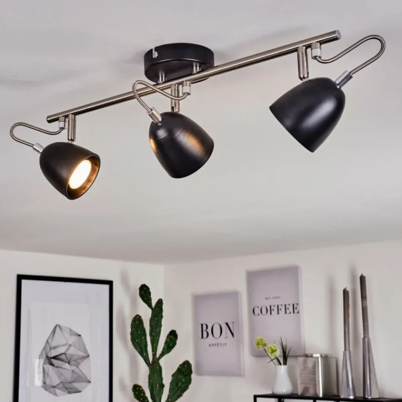 hofstein Plafonnier Moesdorf Nickel mat, Noir, 3 lumières