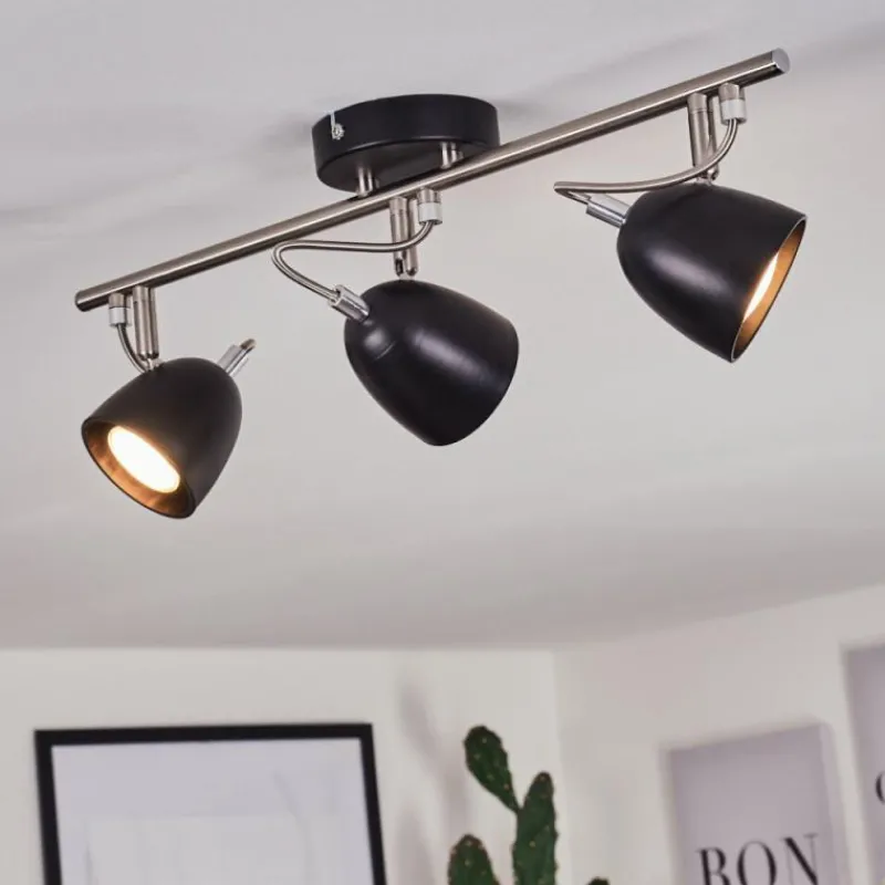 hofstein Plafonnier Moesdorf Nickel mat, Noir, 3 lumières