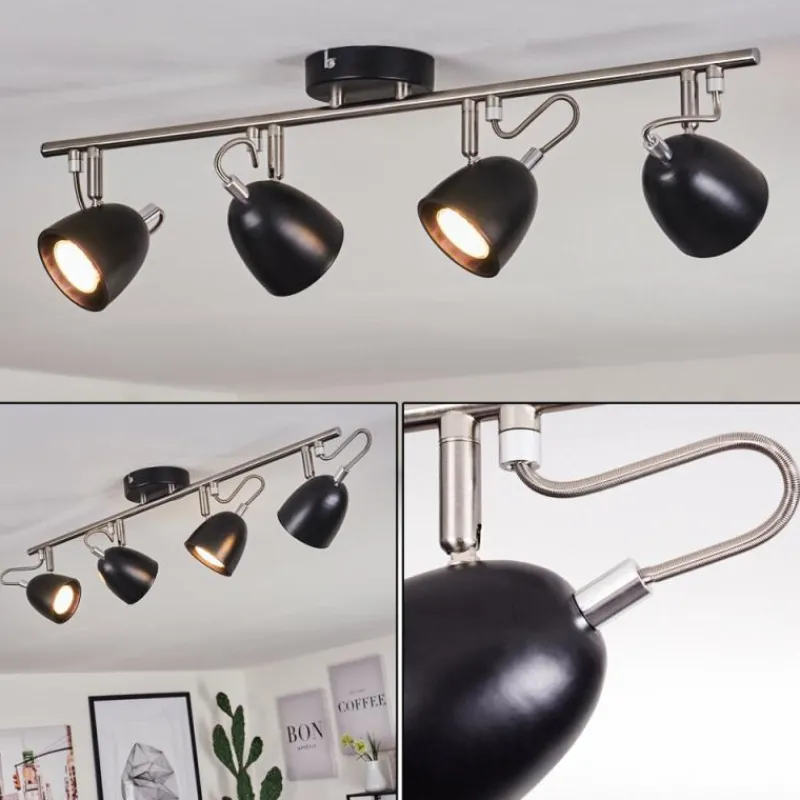 hofstein Plafonnier Moesdorf Nickel mat, Noir, 4 lumières