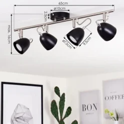 hofstein Plafonnier Moesdorf Nickel mat, Noir, 4 lumières