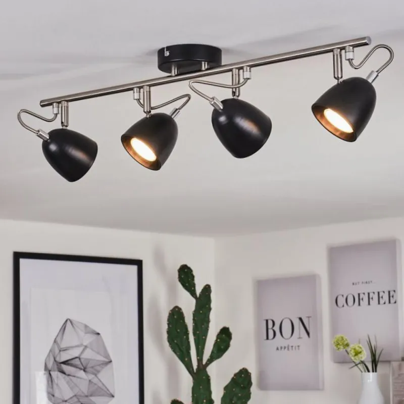 hofstein Plafonnier Moesdorf Nickel mat, Noir, 4 lumières