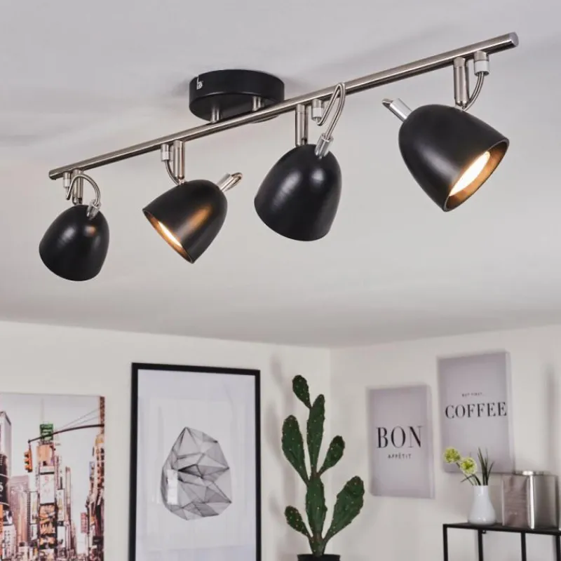 hofstein Plafonnier Moesdorf Nickel mat, Noir, 4 lumières