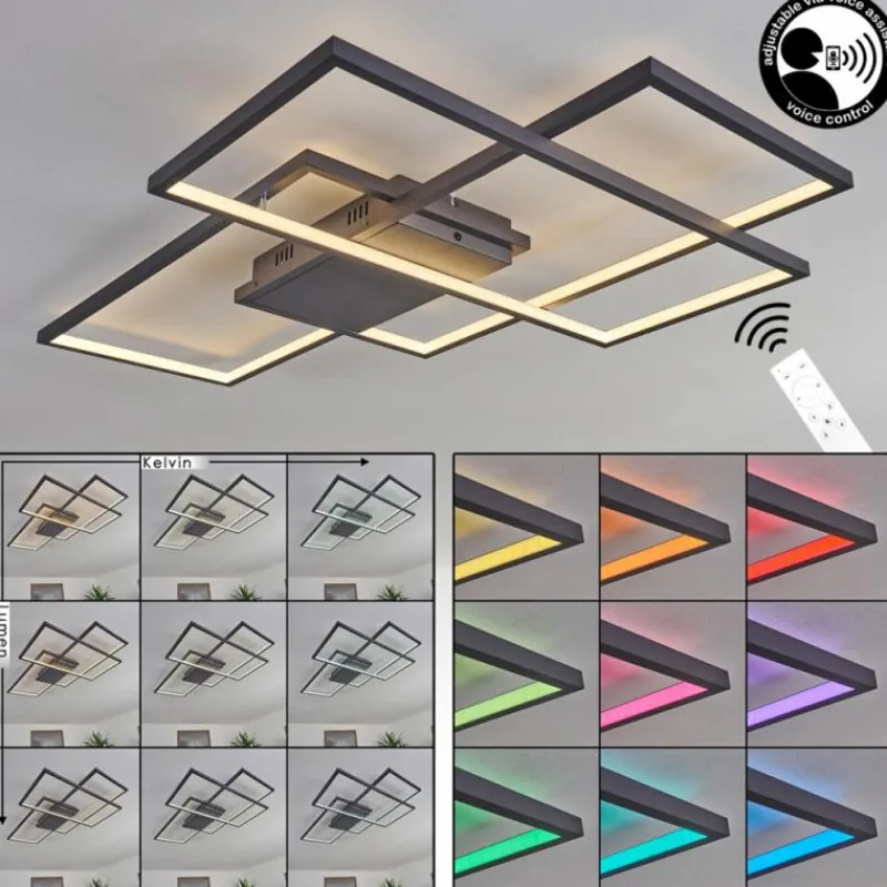 hofstein Plafonnier Momahaki LED Anthracite, 1 lumière, Télécommandes